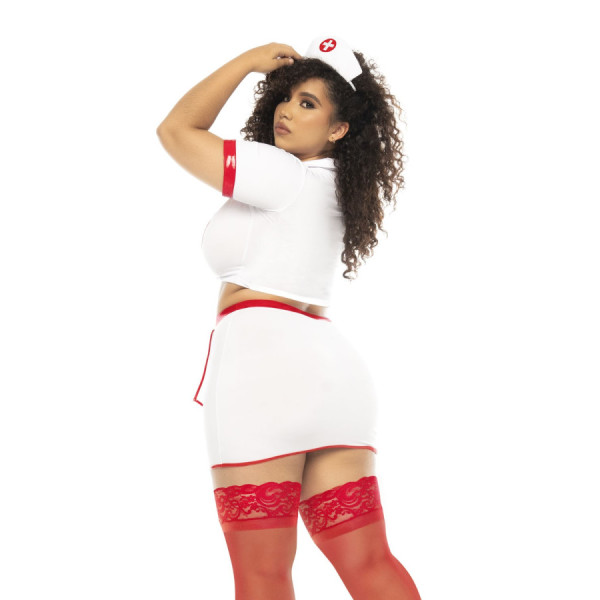 Costume infirmière 3 pièces grande taille, top avec zip fonctionnel, jupe et serre tête 